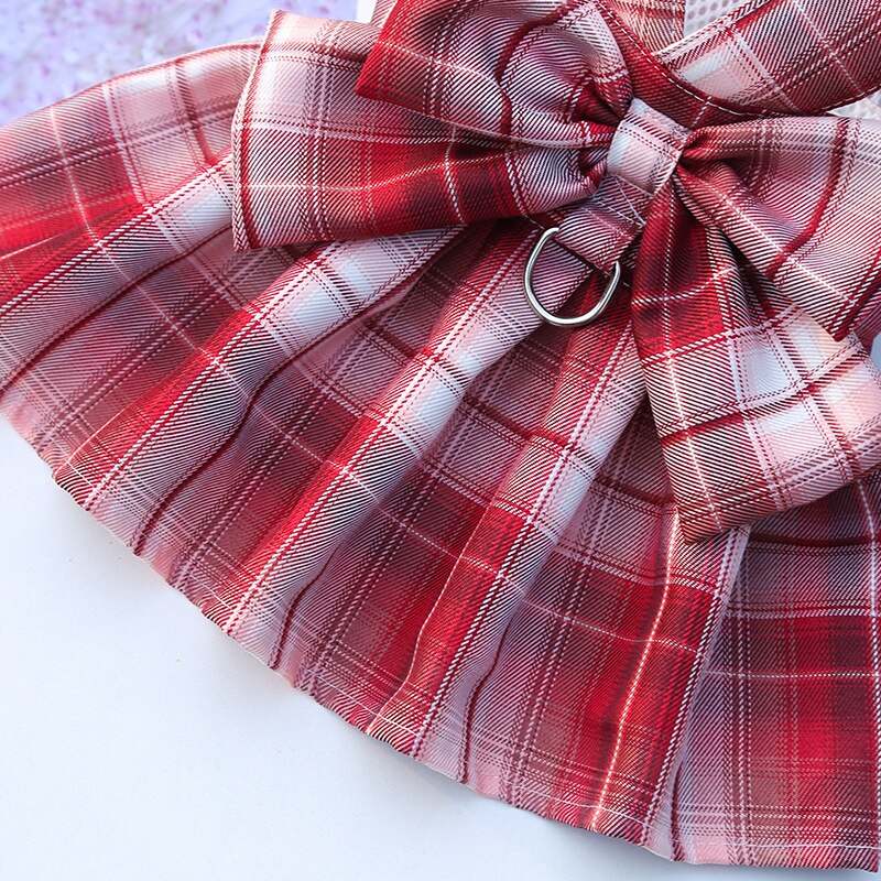 Plaid Pattern Dog Harness Dress