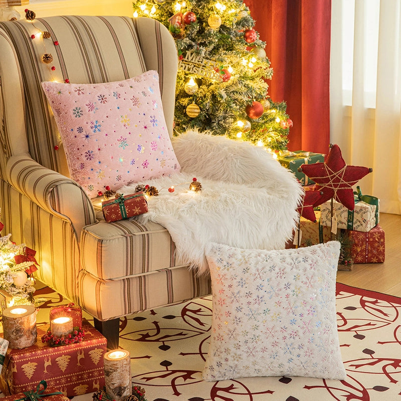 Christmas Minimalist Classic Style Snowflake Plush Pillow Cases Couch & Sofa Decor