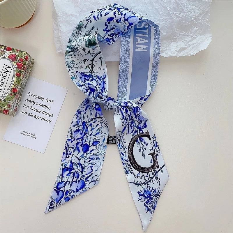 Women's Lady Flower Satin Printing Silk Scarf