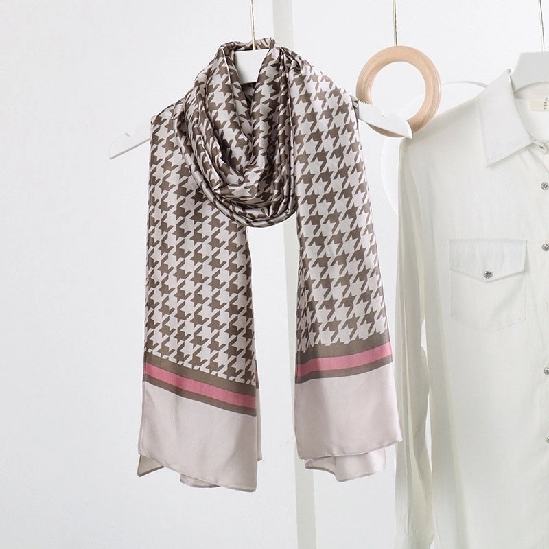 Women's Fashion Letter Plaid Satin Printing Silk Scarves