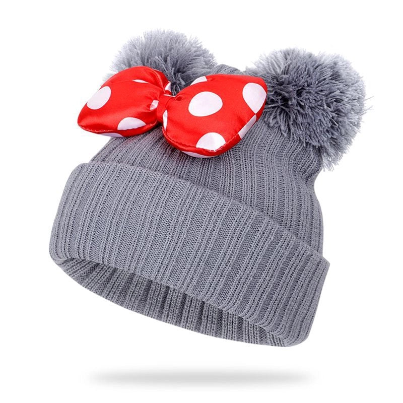 Children Unisex Basic Minimalist Polka Dots Bowknot Eaveless Wool Cap