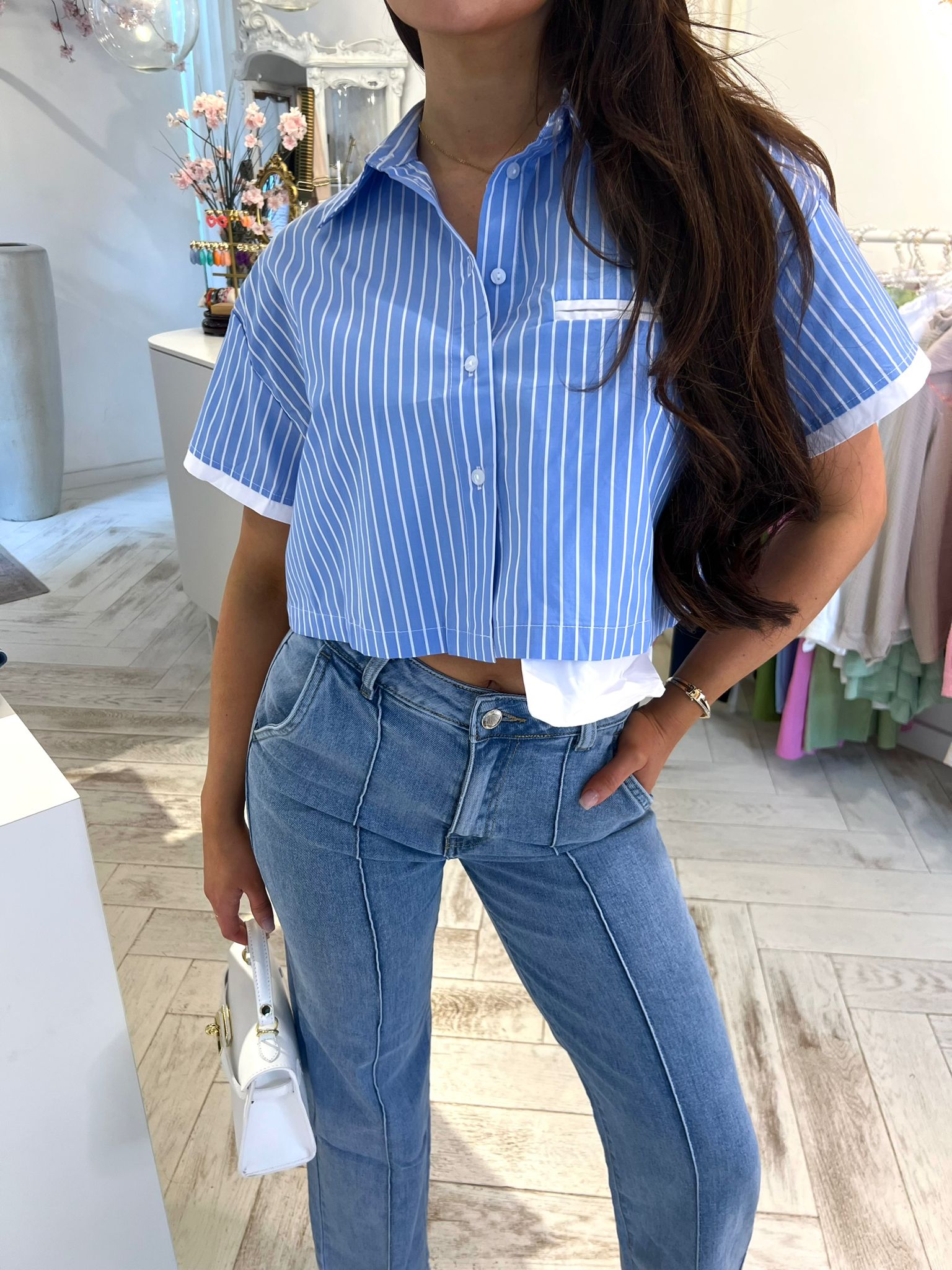 Beau Cropped Stripe Blouse Blue