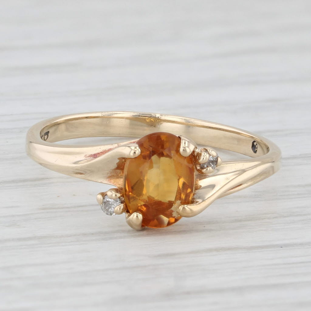0.70ct Oval Citrine Solitaire Ring 10k Yellow Gold Size 6.25 Diamond Accents