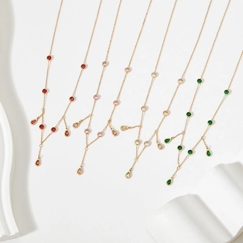 Fashion Water Droplets 304 Stainless Steel Zircon White Gold Plated Gold Plated Inlay Stainless Steel Jewelry Sets
