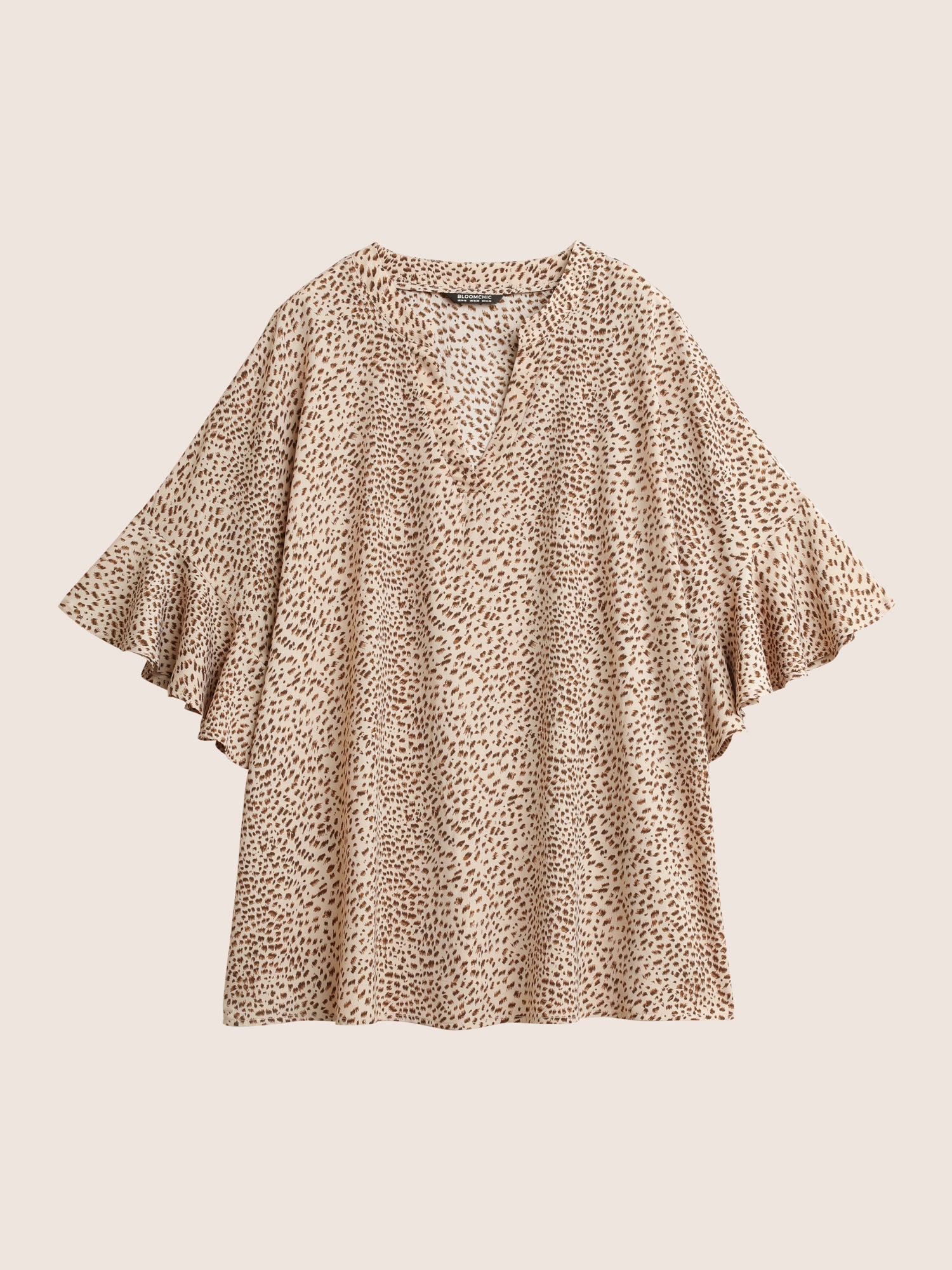 Leopard Print V Neck Ruffle Sleeve Blouse