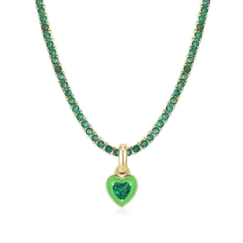 Glass Copper 18K Gold Plated Elegant Modern Style Inlay Geometric Heart Shape Zircon Pendant Necklace