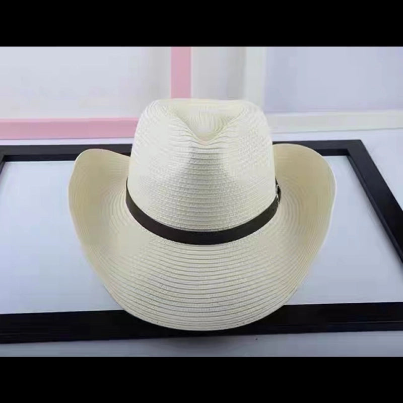 Women's Minimalist Color Block Crimping Straw Hat