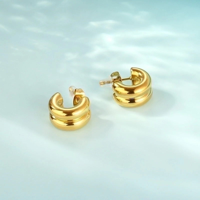 1 Pair Minimalist Solid Color 304 Stainless Steel 18K Gold Plated Ear Studs