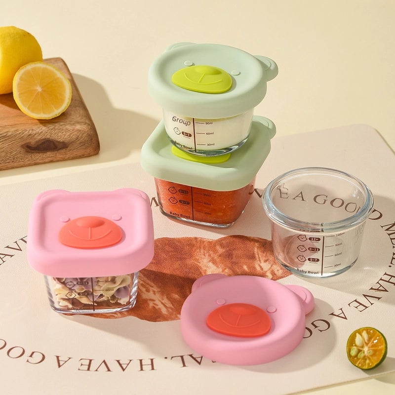 Baby Food Supplement Box Sealed Storage Box Baby Special Glass Food Supplement Bowl Bear Silicone Cover Cooking Crisper