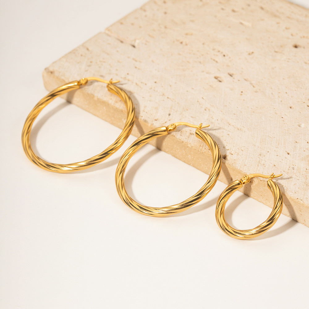 IG Style Round Geometric Stainless Steel 18K Gold Plated Earrings