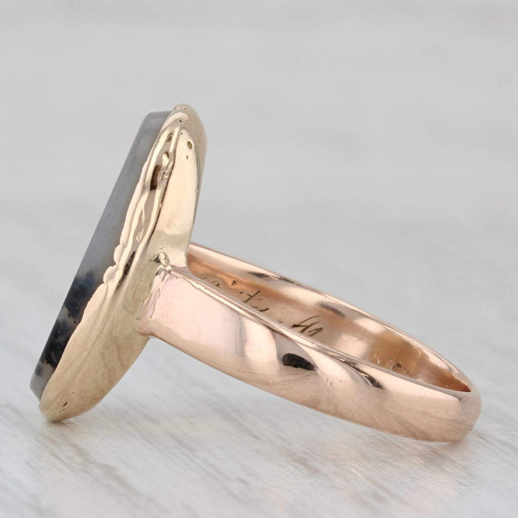 Vintage Dendritic Oval Agate Ring 10k Yellow Gold Size 6.5
