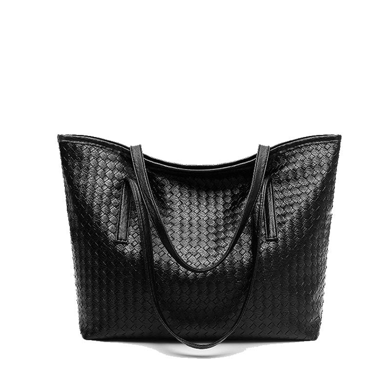 Solid Woven  Shoulder Tote Bag