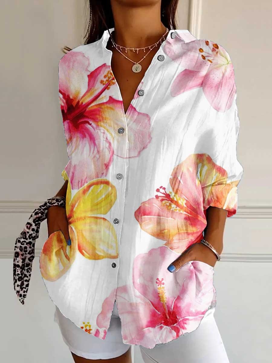 Breast Cancer Awareness Month Pink Printed Flower Casual Shirt