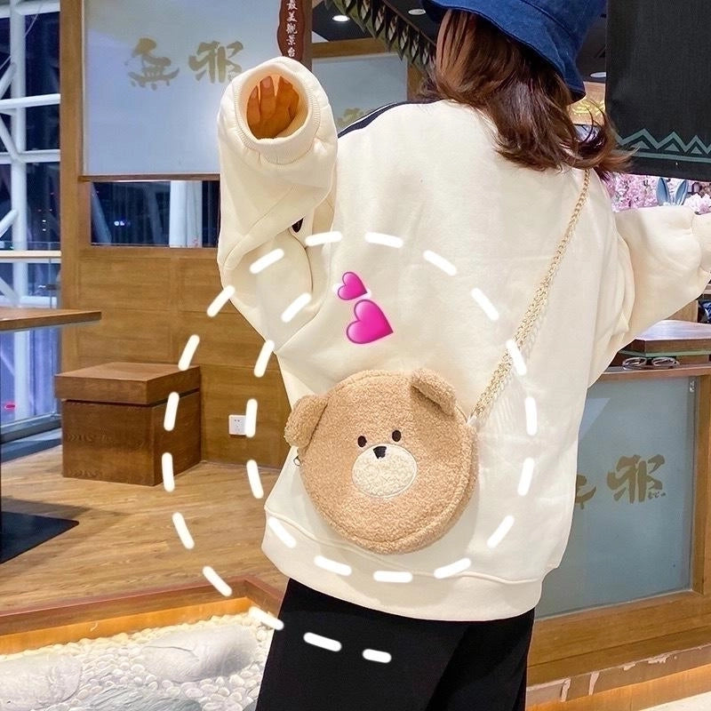 New Fashion Cute Cartoon Plush Bear Shoulder Bag Creative Funny Funny Cute Bear Head Soft Sister Mobile Phone Bag