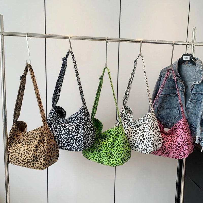 Women's Large Cloth Leopard Streetwear Square Zipper Crossbody Bag