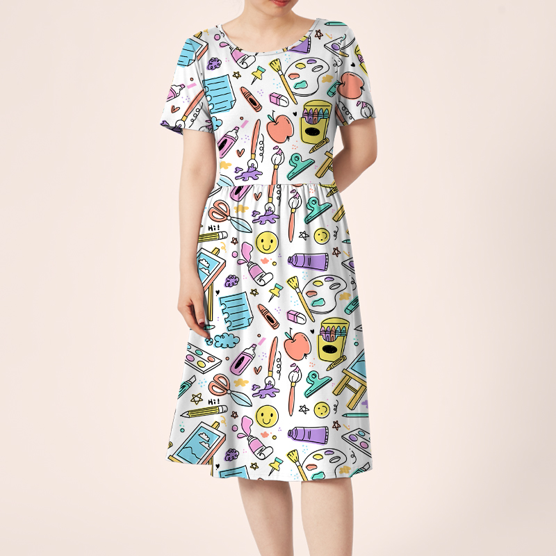 Freely Draw The Picture In Your Mind Teacher Printed One Piece Dress