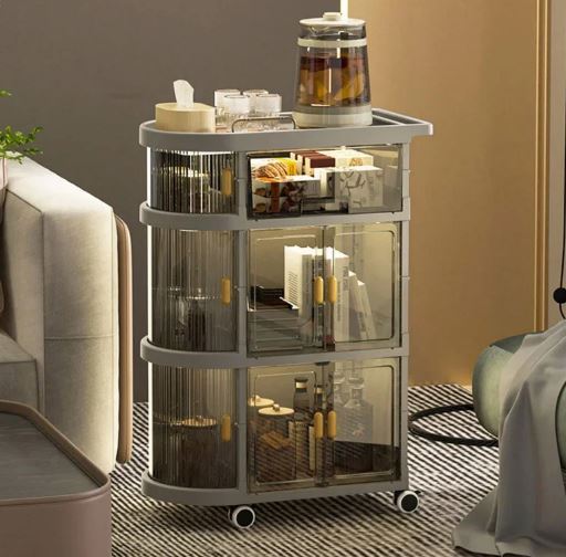 Freestanding Toy Organizer Cart With 3 Tier Foldable Storage Cabinet