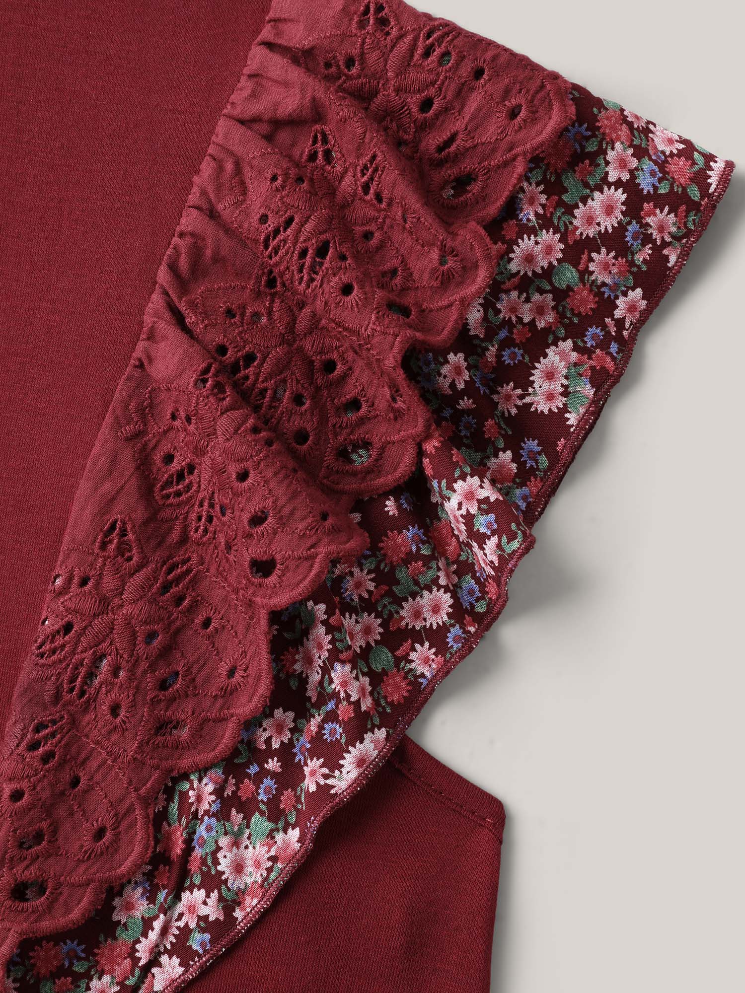 Eyelet Trim Flutter Sleeve Knit Top