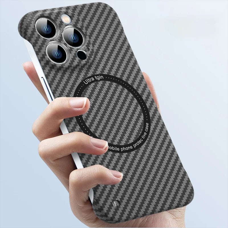 Carbon Fiber Texture Frameless For Magnetic charging iPhone Case