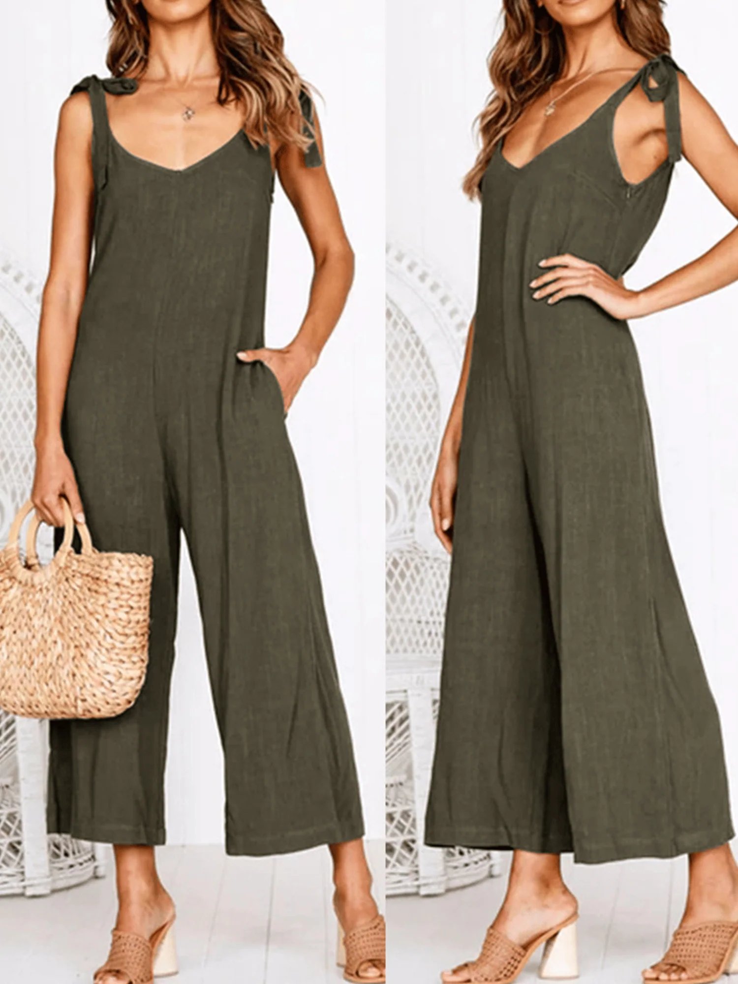 Women's Loose Casual Cotton Linen Jumpsuit