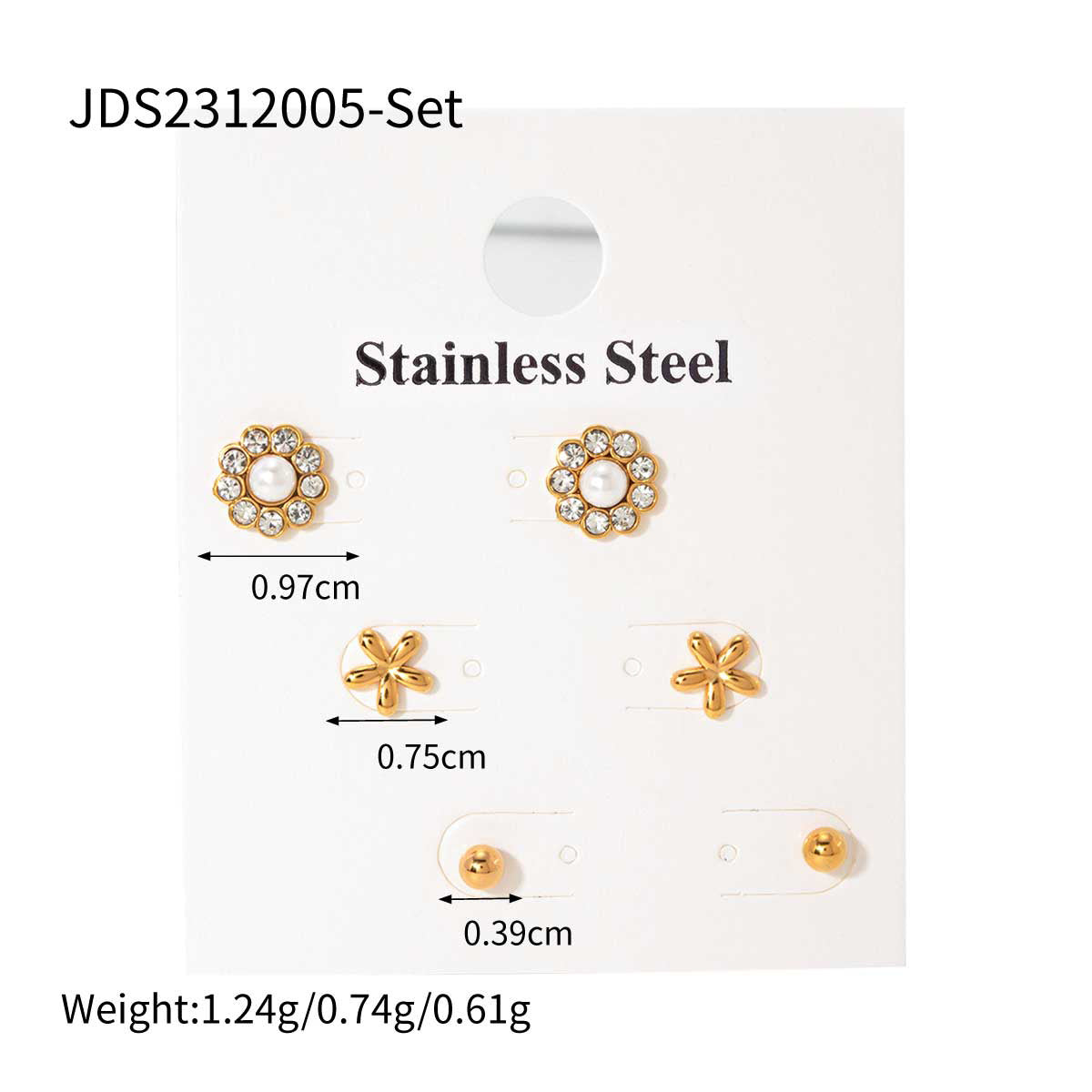 Jie Ding Three Pairs Of Stainless Steel Zircon Earrings Niche Pearl Earrings Titanium Steel Earrings