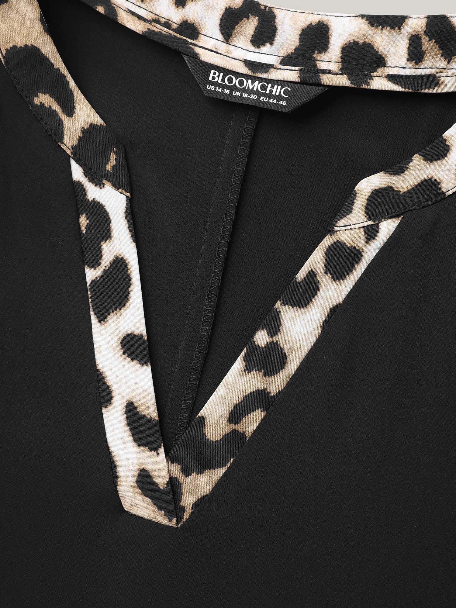 Leopard Print Spliced Plain Blouse