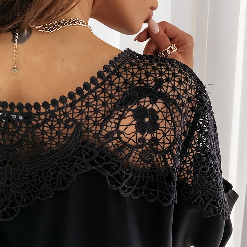 🔥Promotion - 49% discount🎉Women's Autumn 3/4 Sleeves Sexy Lace Sewn Elegant Vintage Style Blouse.