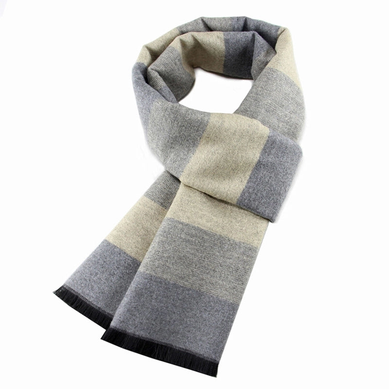 Middle-aged And Elderly Men's Scarf Winter Warm Thick Brushed Striped Scarf Men's Cotton Grandpa Gift Scarf
