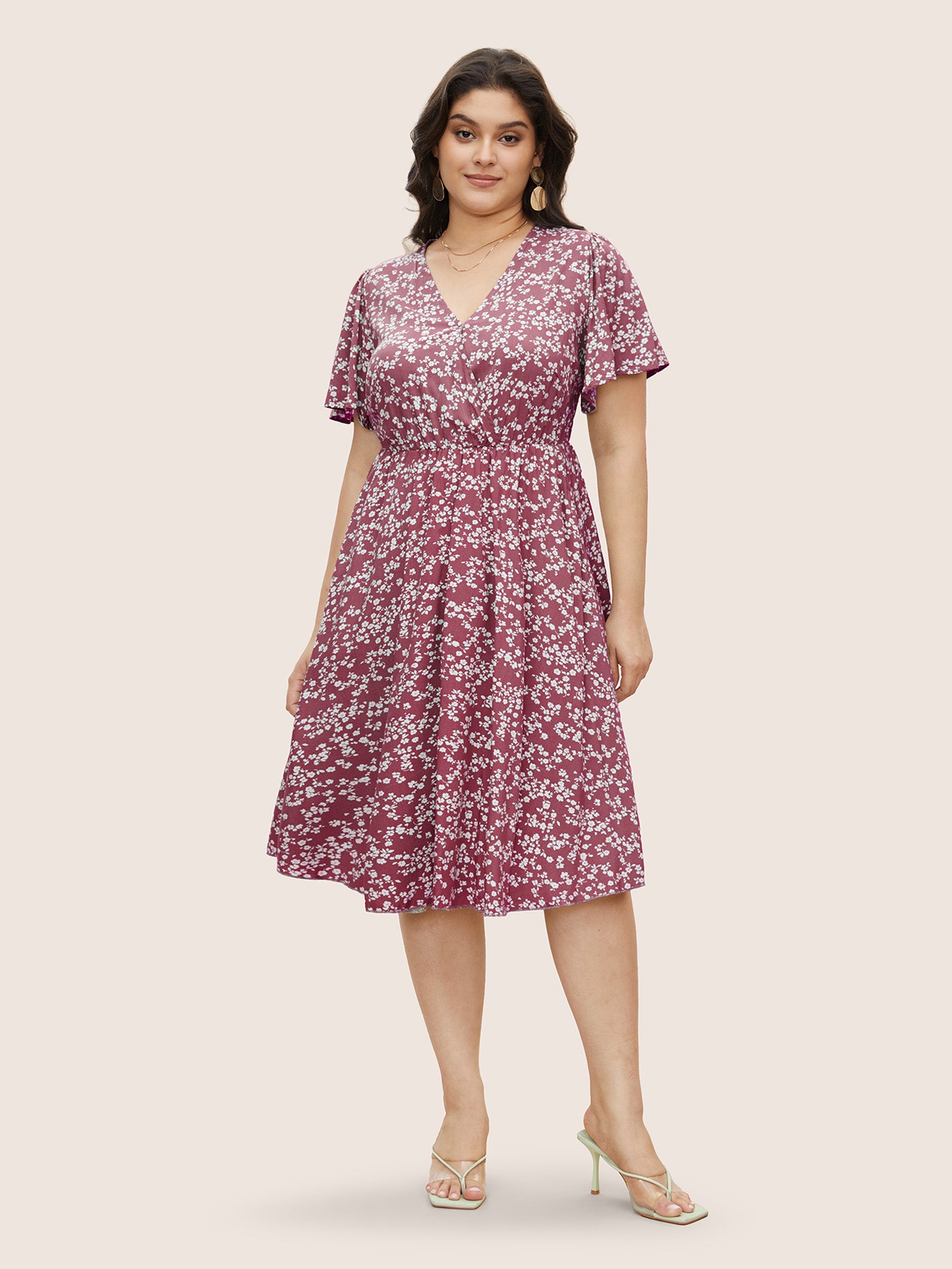 Bloom Dress - Ditsy Floral Elastic Waist Ruffles Pocket Knee Dress