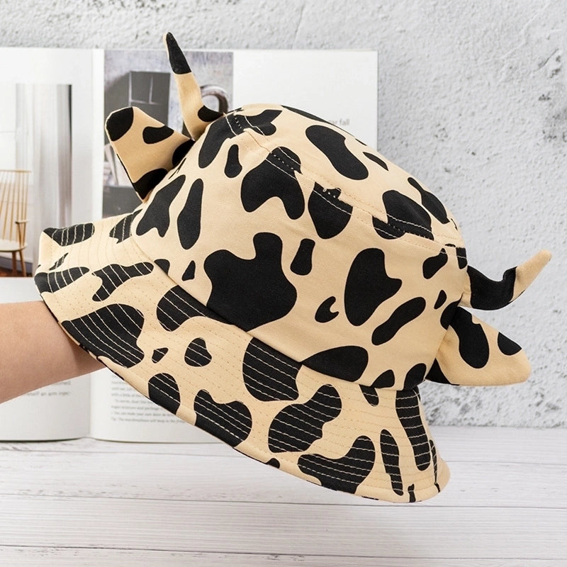 Unisex Cartoon Style Cute Basic Cow Pattern Wide Eaves Bucket Hat