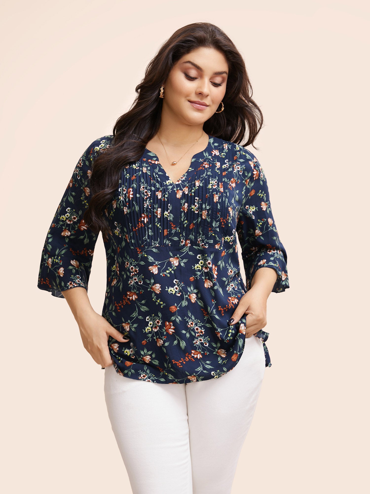 Ditsy Floral Pleated Flutter Sleeve Blouse