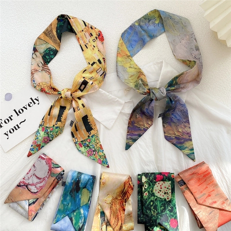 Women's Sweet Oil Painting Polyester Silk Scarves
