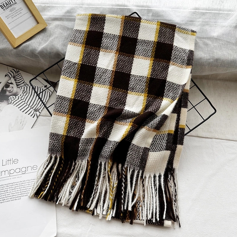 Unisex Casual Minimalist Lattice Imitation Cashmere Tassel Scarf