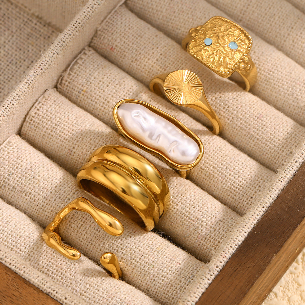 Fashionable Niche Personality Simple Hot Style Hand Jewelry Stainless Steel Plated 18K Gold Line Oil Drop Ring Female