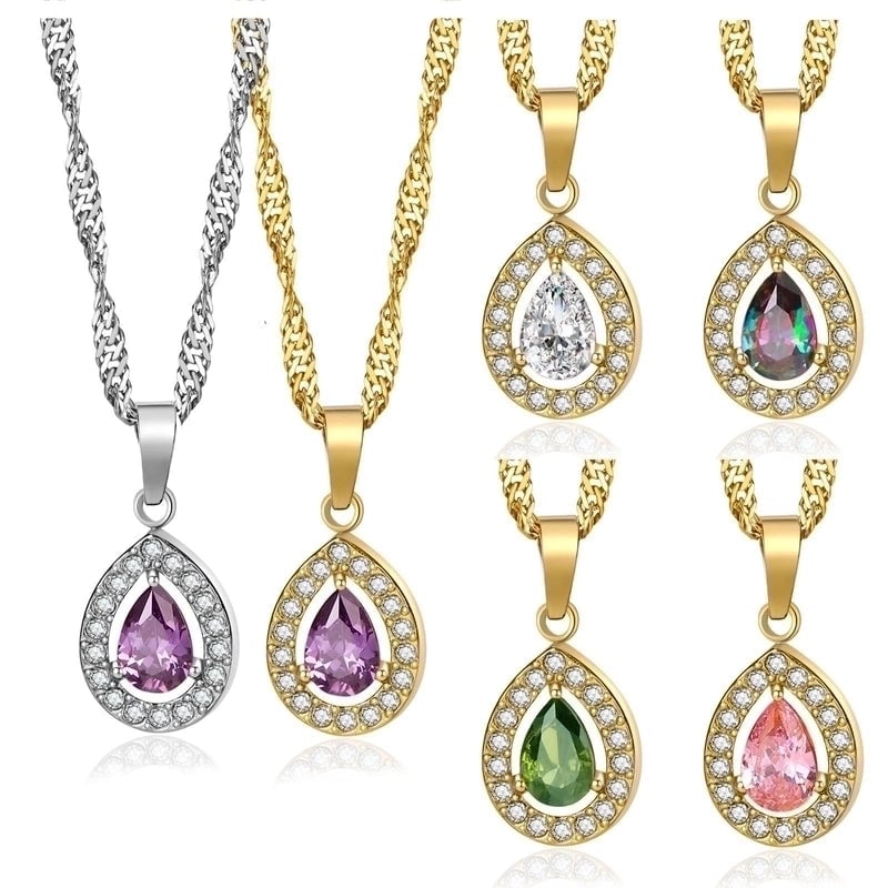 Titanium Steel Minimalist Classic Style Inlay Water Droplets Zircon Pendant Necklace