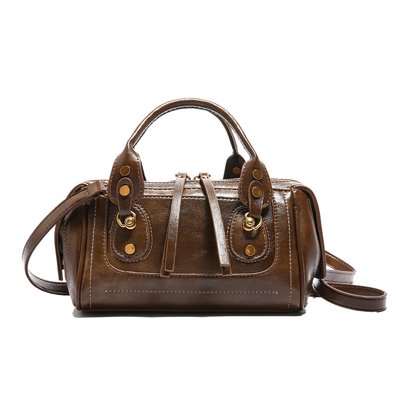 Women's Pu Leather Solid Color Classic Style Sewing Thread Dumpling Shape Zipper Crossbody Bag