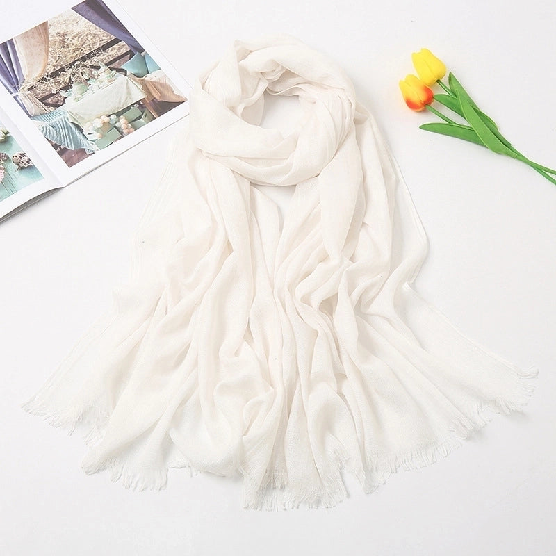 Women's Fashion Solid Color Cotton Tassel Cotton Linen Scarves