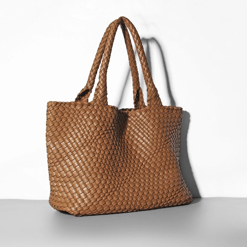 Women's Large Pu Leather Solid Color Classic Style Streetwear Weave Bucket Magnetic Buckle Bag Sets