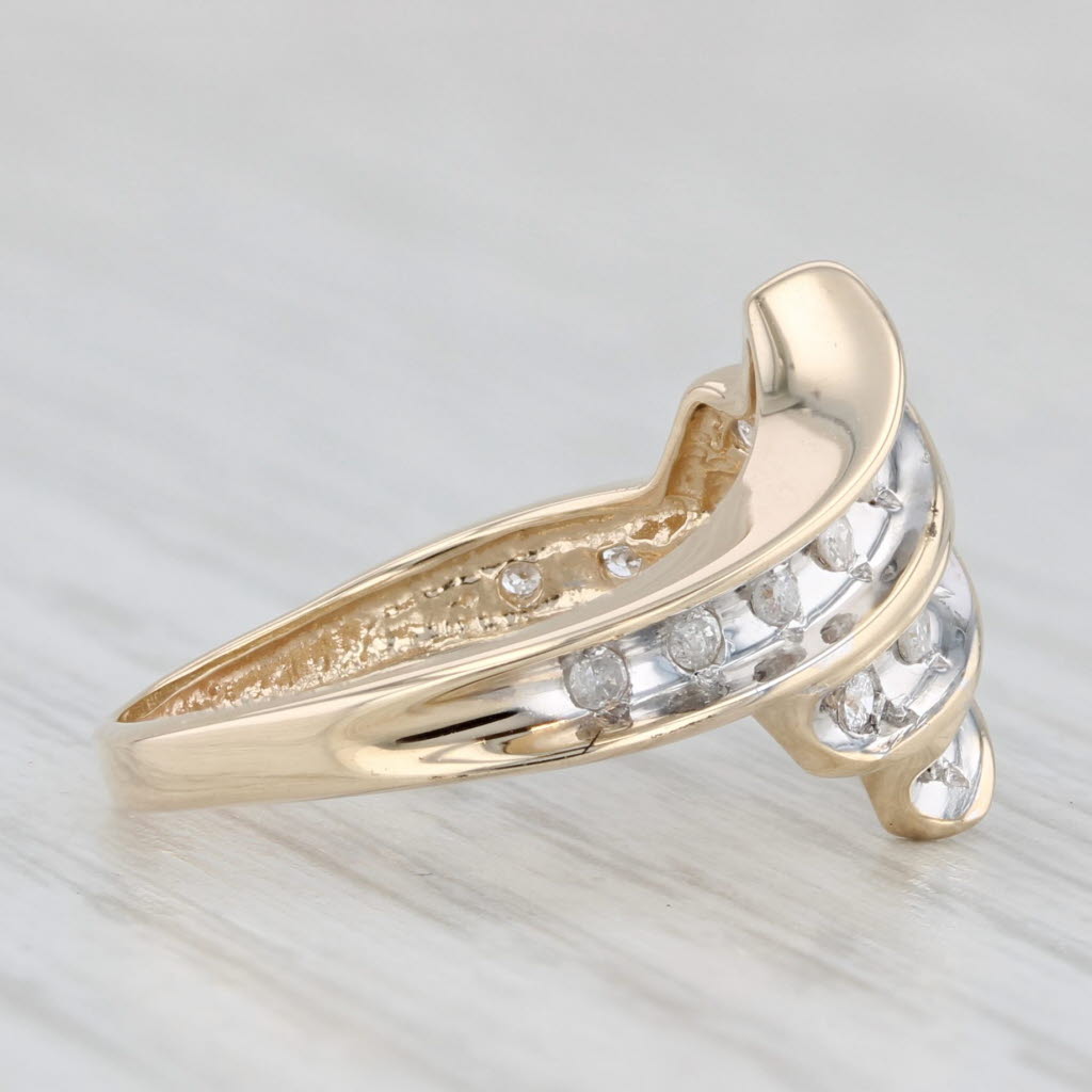 0.15ctw Diamond Scalloped Bypass Ring 10k Yellow Gold Size 4