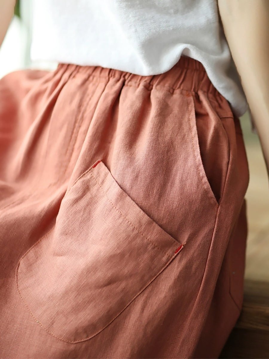 Women Summer Pure Color Linen Harem Pants
