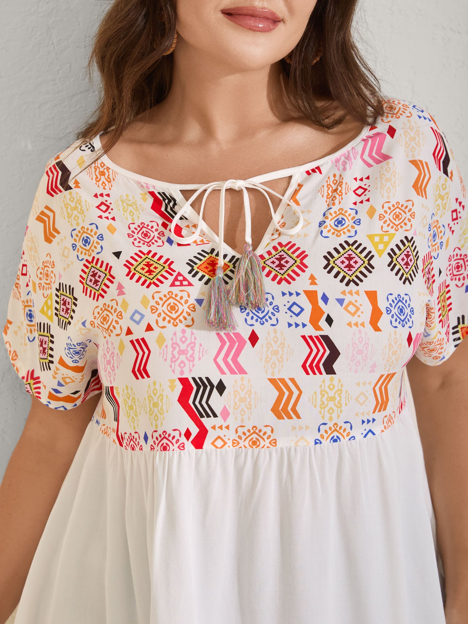 Multicolor Boho Stripes Woven Cut-Out Blouse