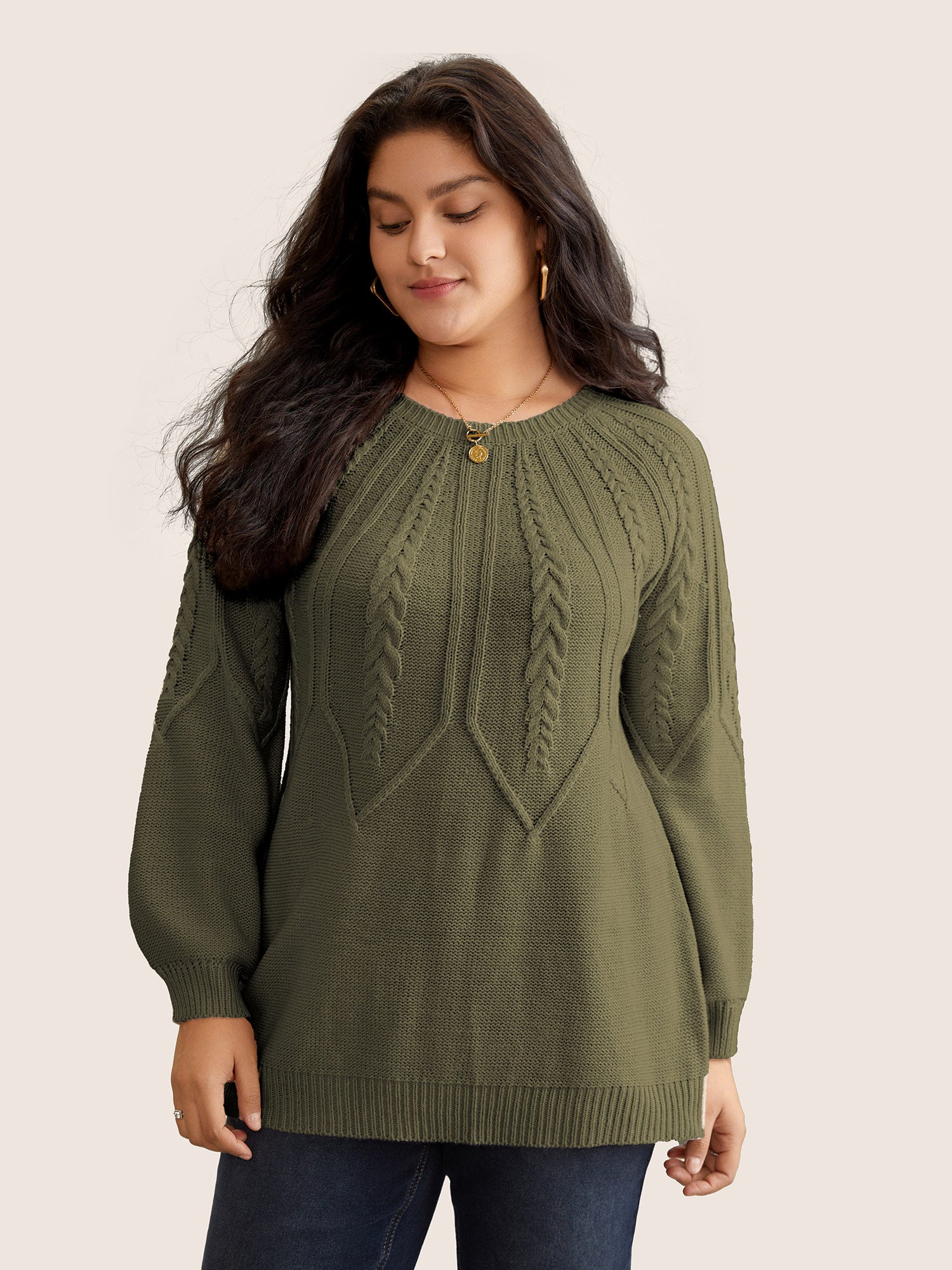 Solid Textured Lantern Sleeve Pullover