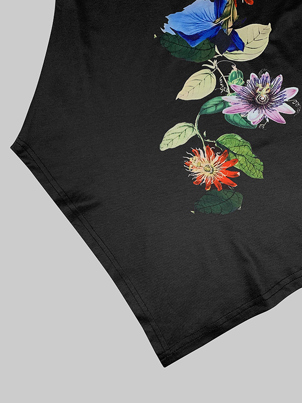 Irregularity Long Sleeves Flower Print High Neck T-Shirts Tops
