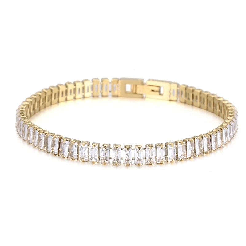 Elegant Solid Color Titanium Steel 18K Gold Plated Artificial Gemstones Bracelets In Bulk