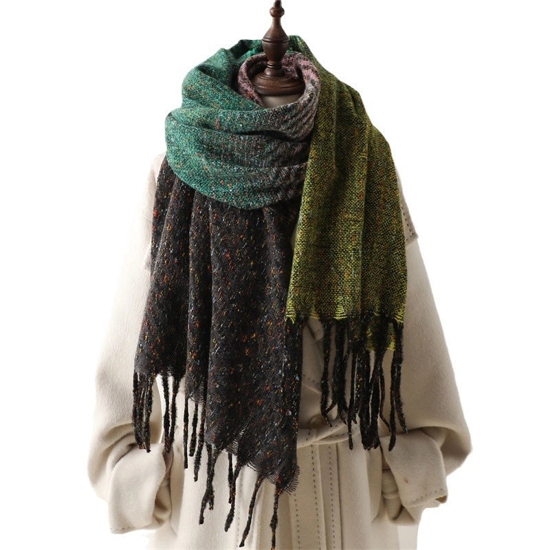 Women's Minimalist Classic Style Color Block Imitation Cashmere Tassel Scarf