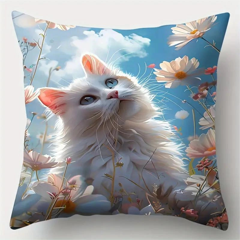 Cute Cat Polyester Pillow Cases Couch & Sofa Decor