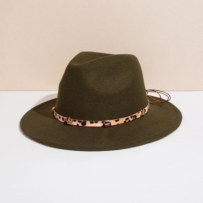 Unisex Basic Cowboy Style Solid Color Belt Buckle Wide Eaves Fedora Hat
