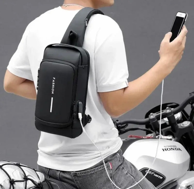 Anti Theft Chest Bag. USB Charging Crossbody Bag