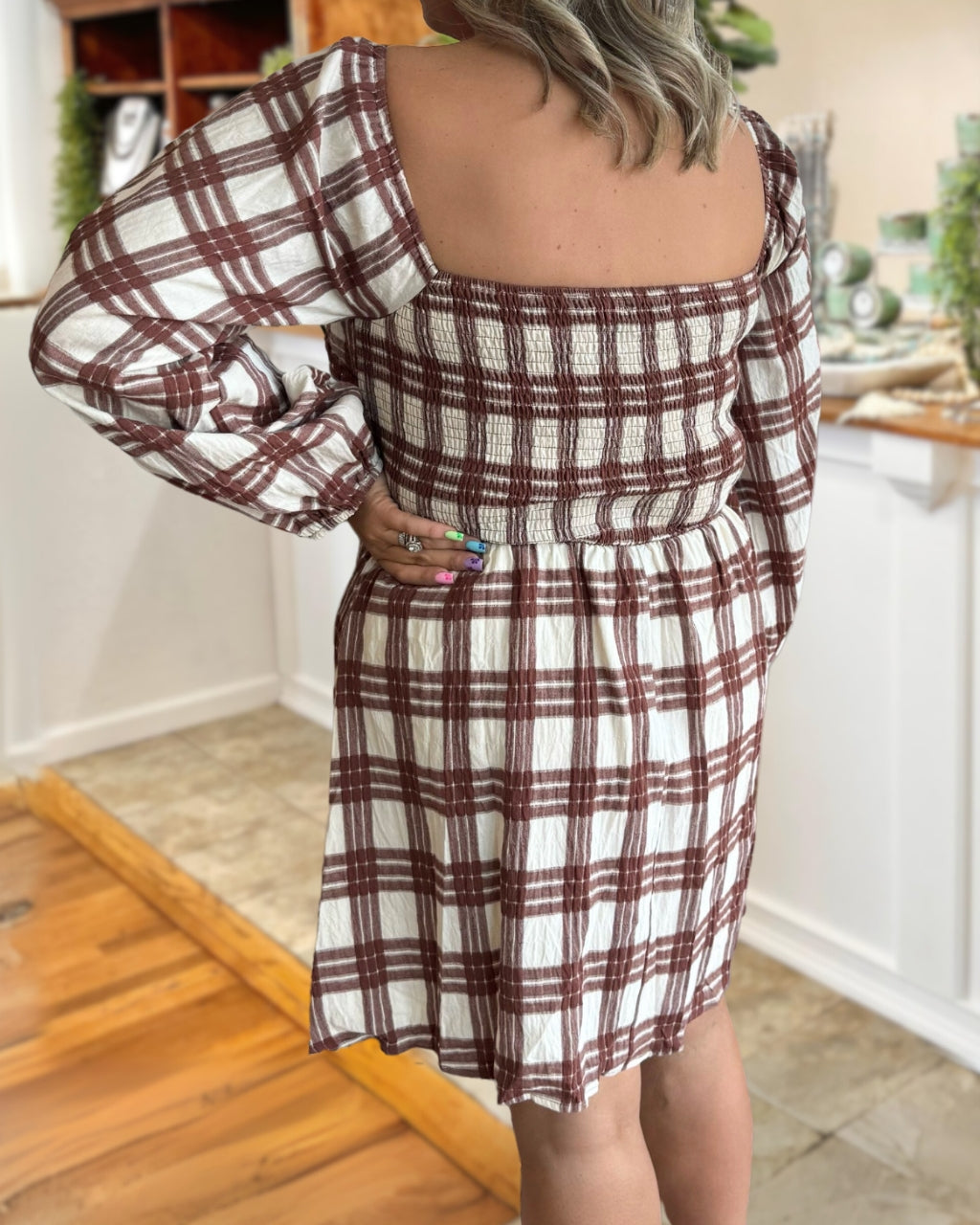 Bow Plaid Smocked Dress