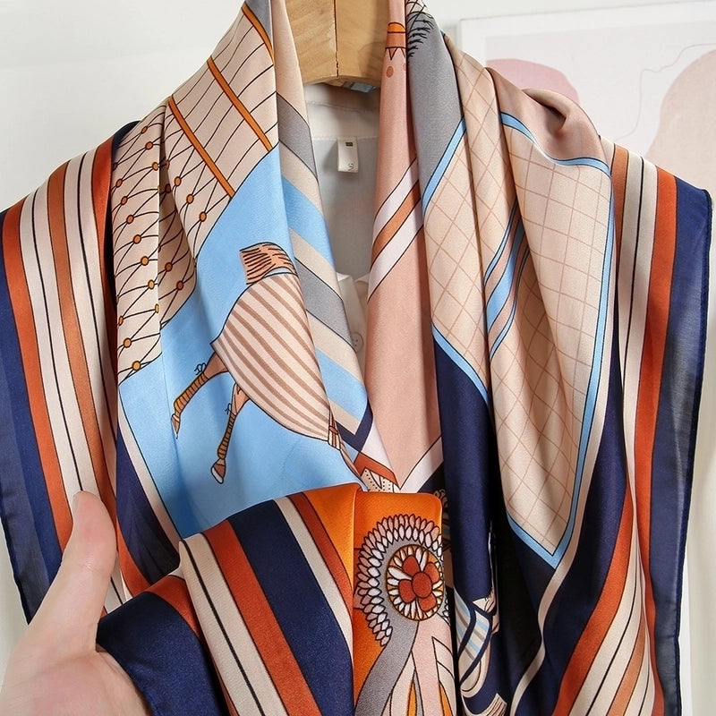 Women's Ethnic Style Sweet Color Block Satin Printing Scarf